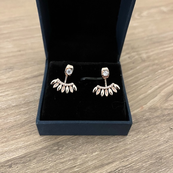 Rose Gold Stud Earrings with Flower Petal Backs - Picture 2 of 3